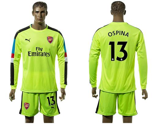 Arsenal #13 Ospina Shiny Green Goalkeeper Long Sleeves Soccer Club Jersey